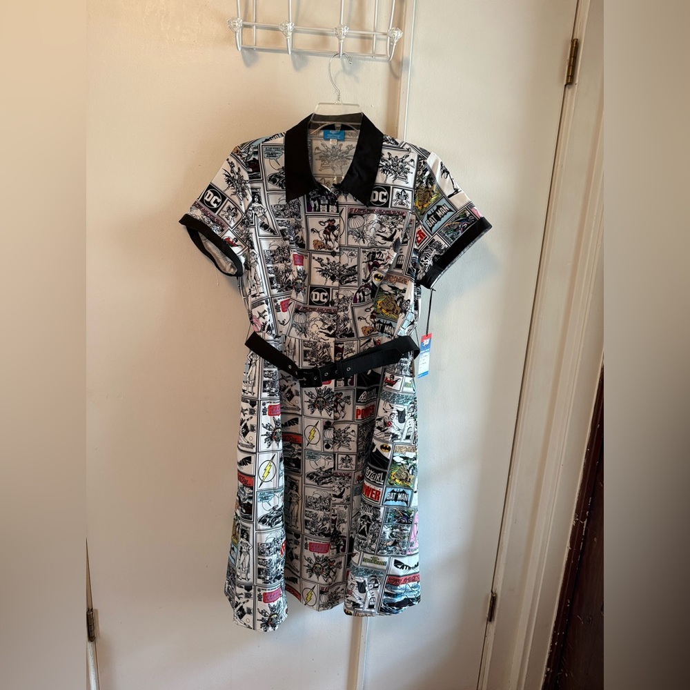 Unique Vintage DC Comics Justice League Graphic Dress with Belt